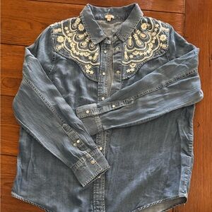Women’s Reba Blue Chambray Denim Shirt with Embroidery